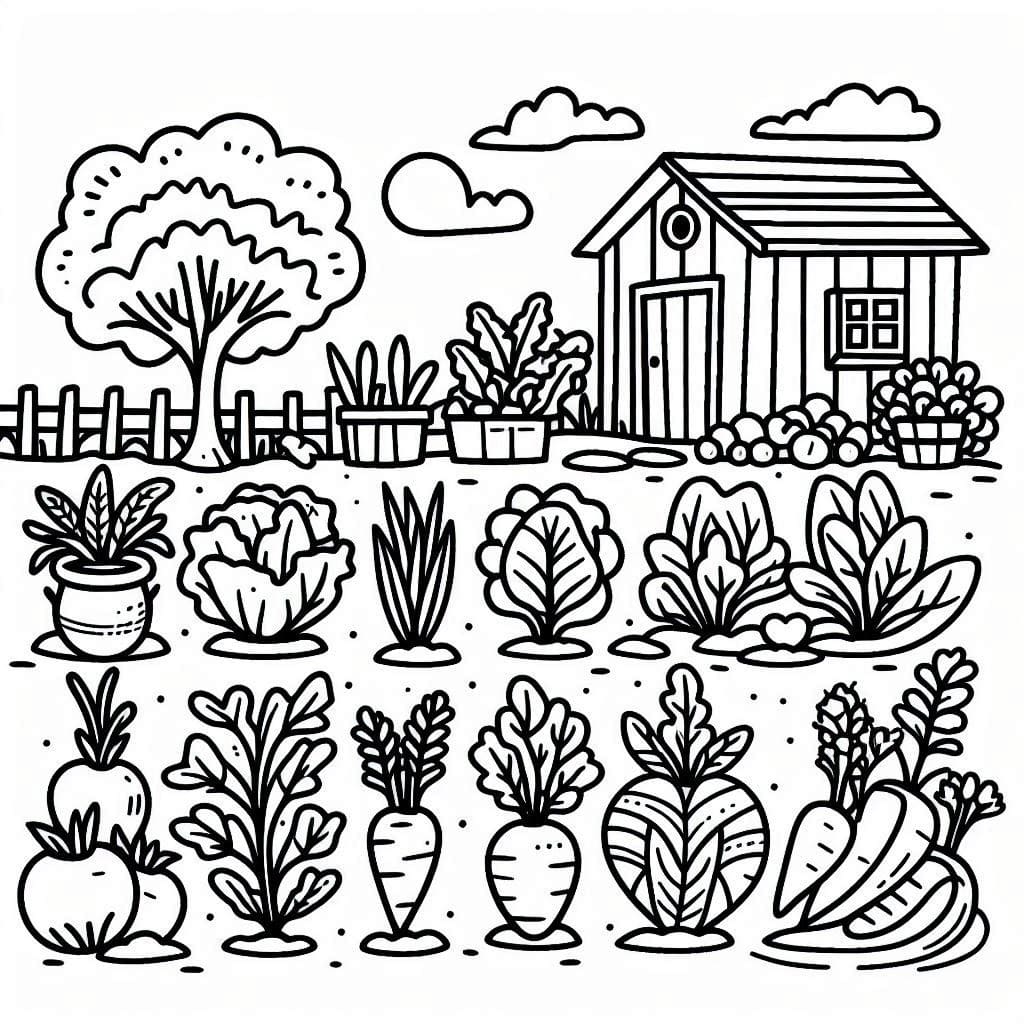Desenho de Pintura de Horta para Colorir