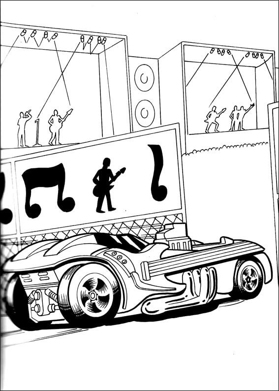 Desenho de Carro Hot Wheels Guitarra para Colorir