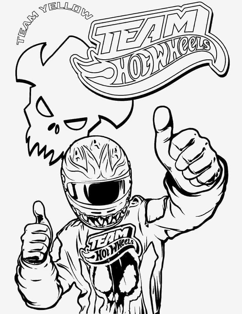 Desenho de Equipe Amarelá Hot Wheels para Colorir