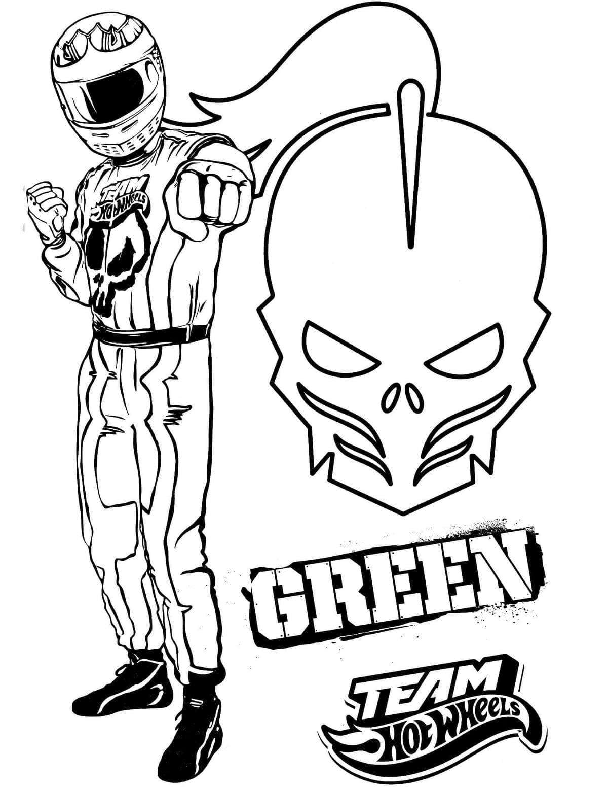 Desenho de Equipe Verde Hot Wheels para Colorir