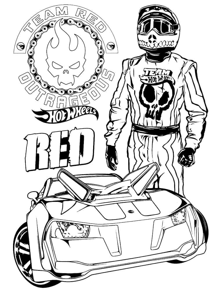Desenho de Equipe Vermelha Hot Wheels para Colorir