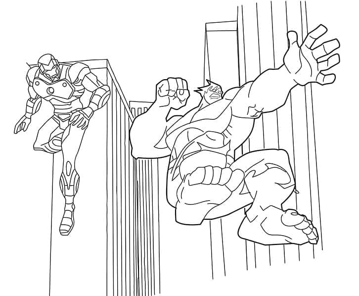 Desenho de Homem de Ferro e Hulk para Colorir