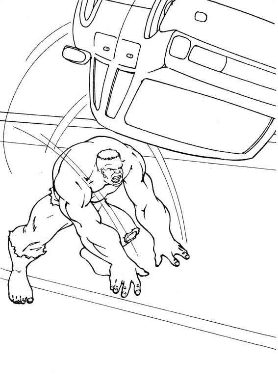 Desenho de Hulk Arremessando Carro para Colorir Grátis