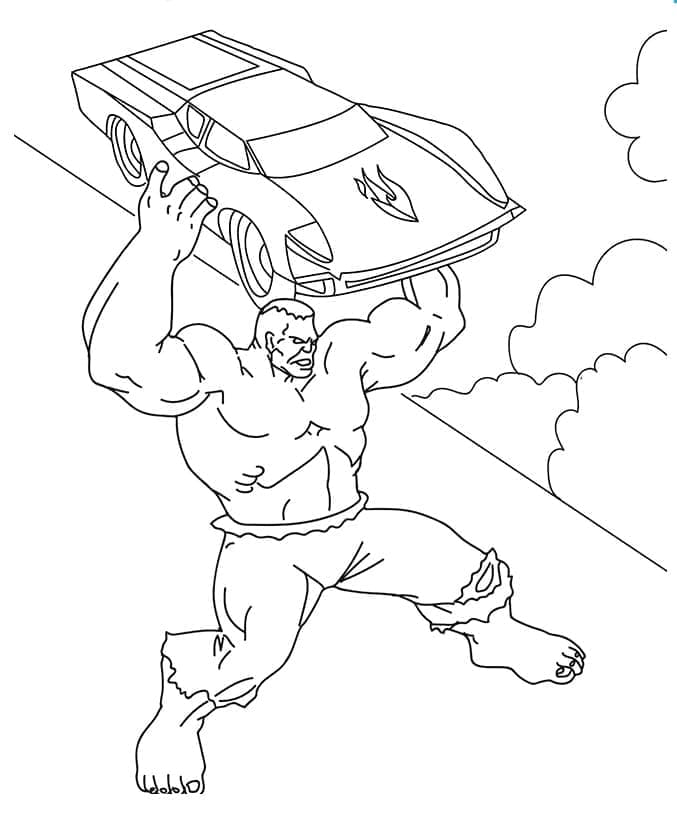 Desenho de Hulk Segurando um Carro para Colorir