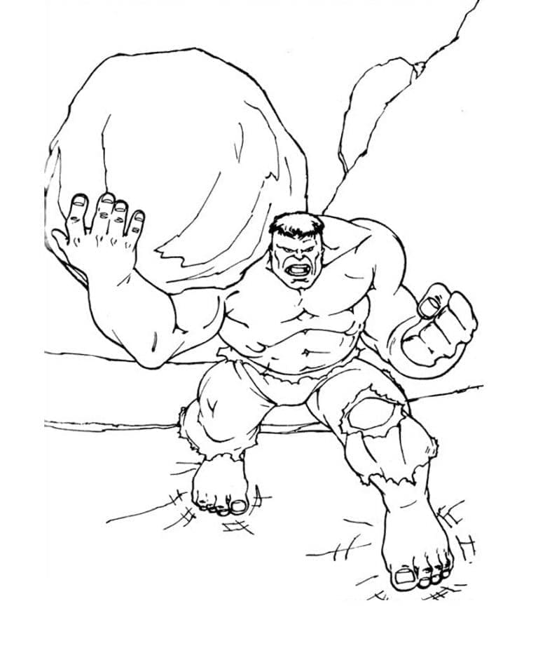 Desenho de Hulk Segurando uma Pedra para Colorir