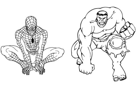 Desenho Homem Aranha e Hulk