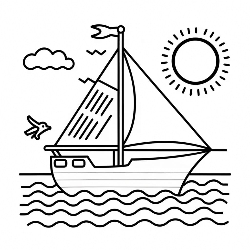 Desenho de Iate Muito Simples para Colorir