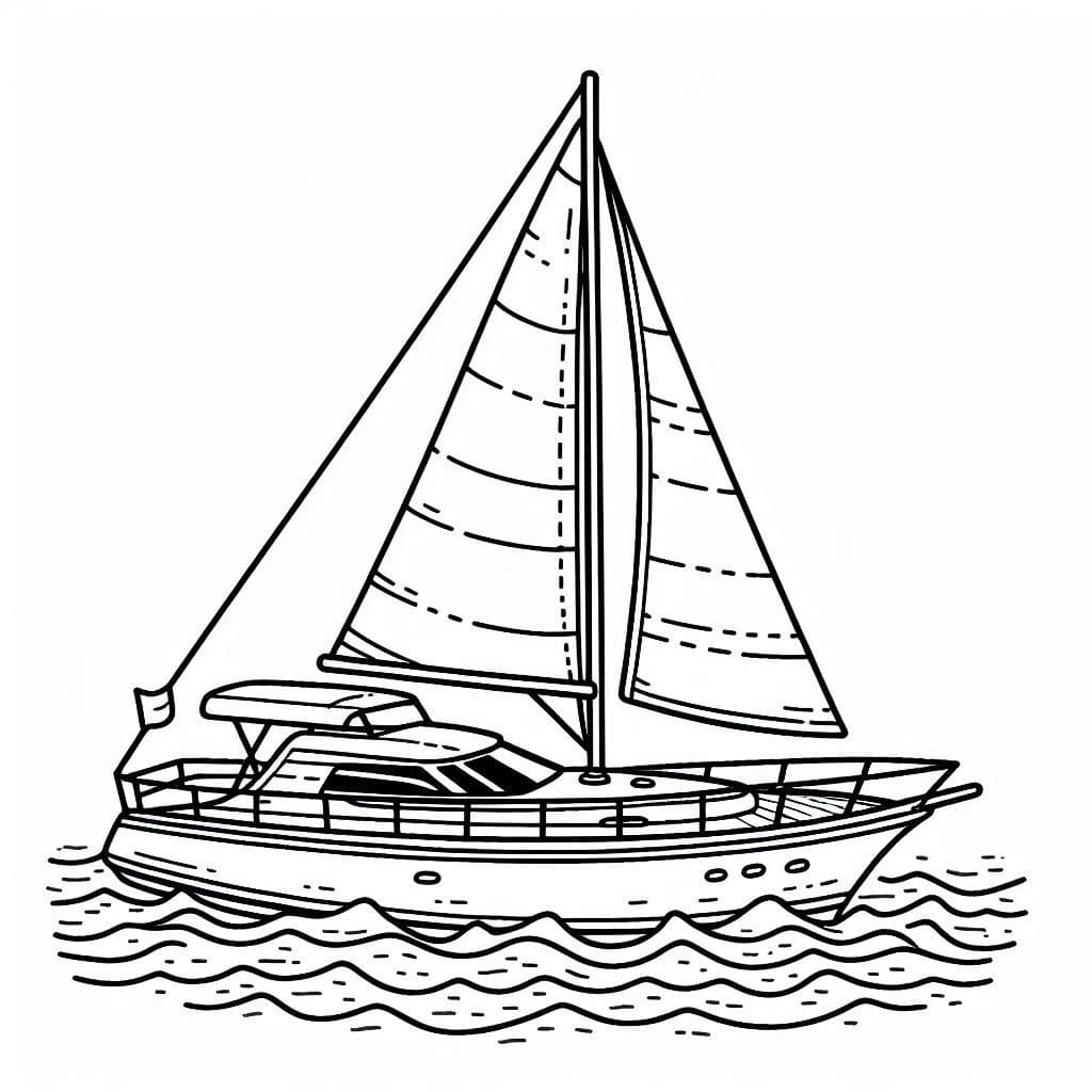 Desenho de um Iate no Mar para Colorir