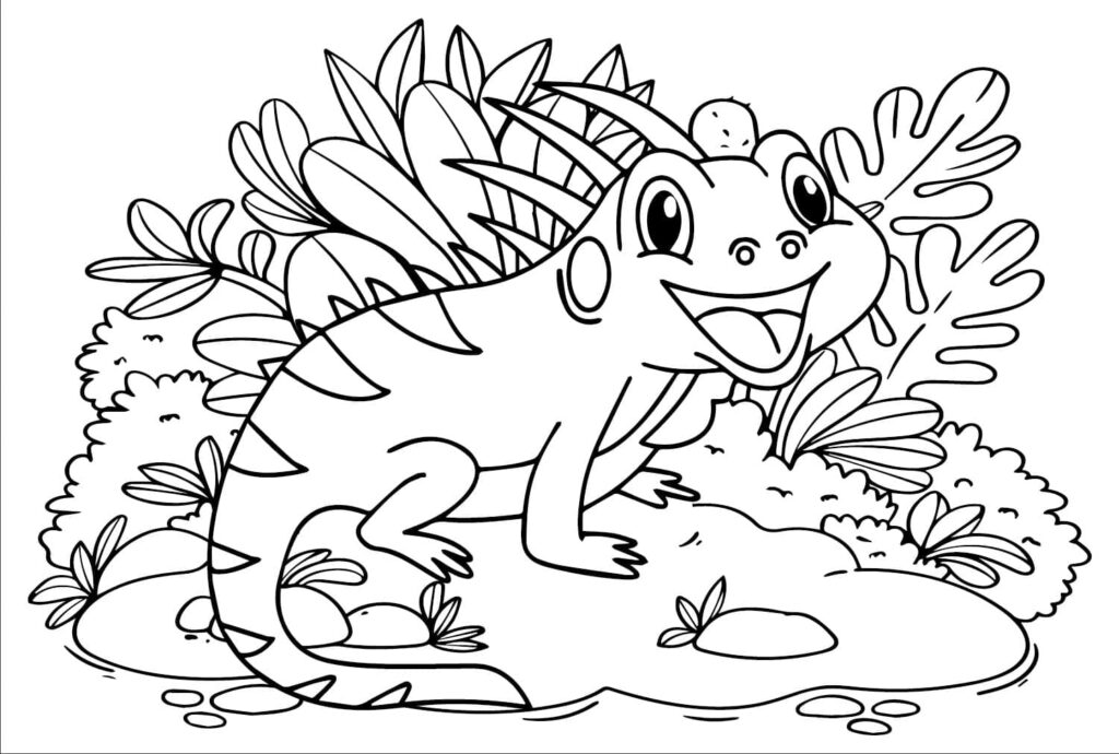 Desenho de uma Iguana Alegre para Colorir