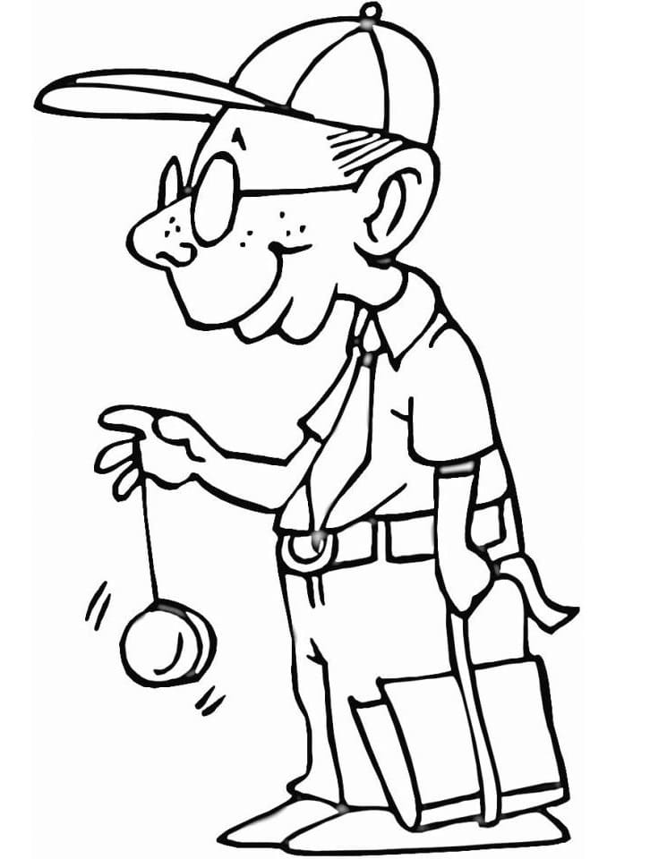 Desenho de Homem Idoso Jogando Ioio para Colorir