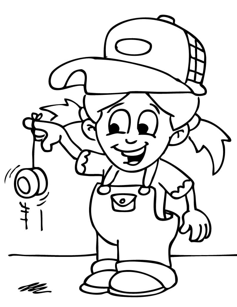 Desenho de Menina Jogando Ioio para Colorir