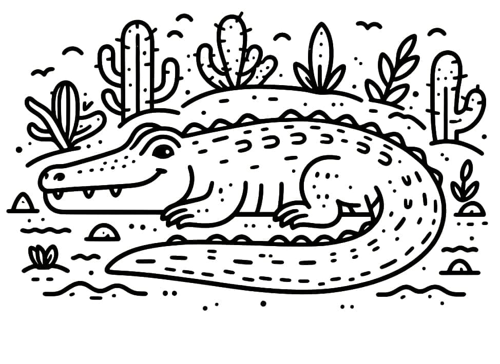 Desenho de Jacaré Adorável para Colorir