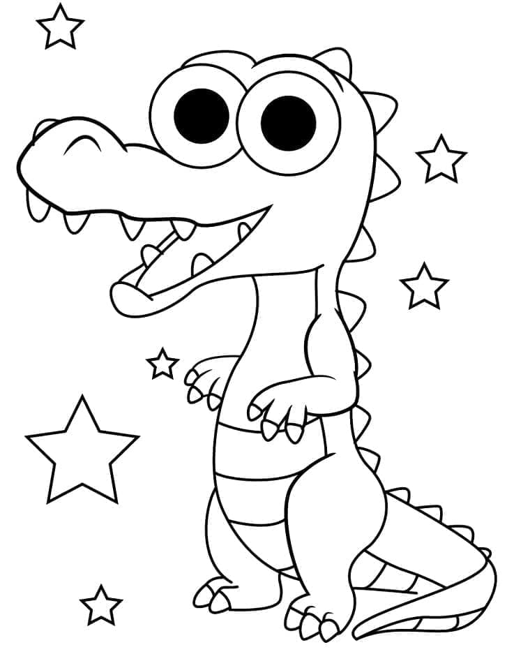 Desenho de um Jacaré Alegre para Colorir