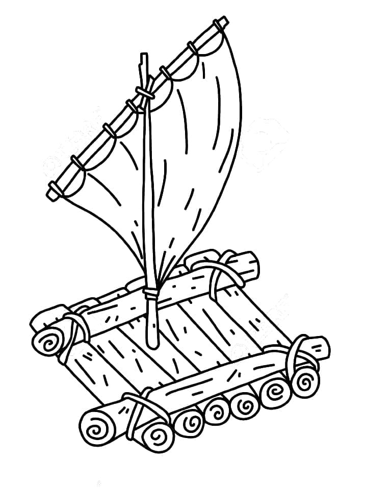Desenho de Jangada para Colorir Atividade Escolar