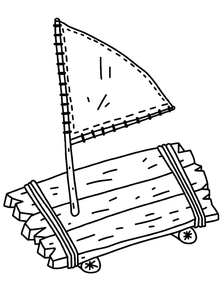 Desenho de Jangada para Colorir e Pintar