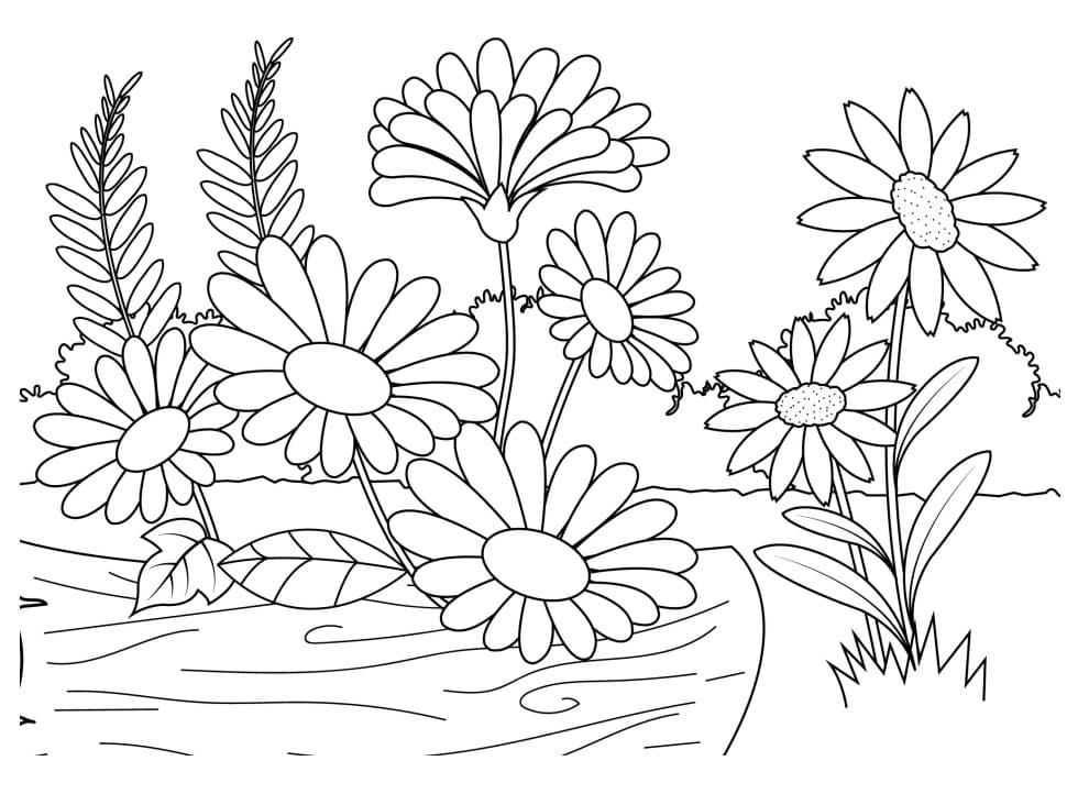 Desenho de Cena do Jardim de Flores para Colorir