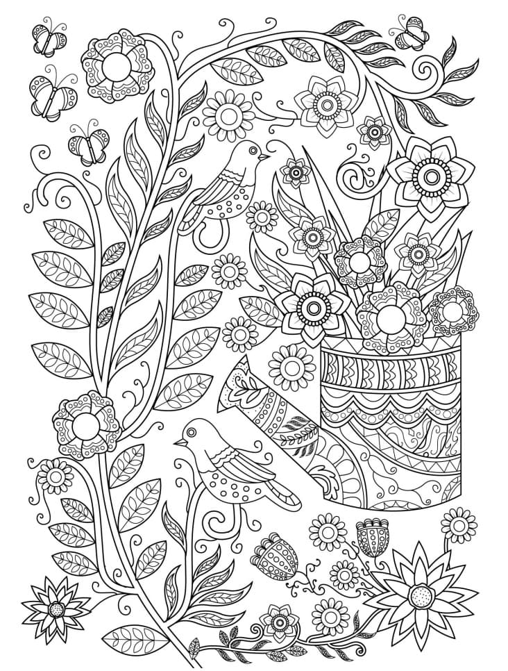 Desenho de Fantástico Jardim de Flores para Colorir