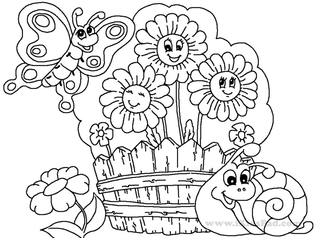 Desenho de Jardim de Flores de Desenho Animado para Colorir