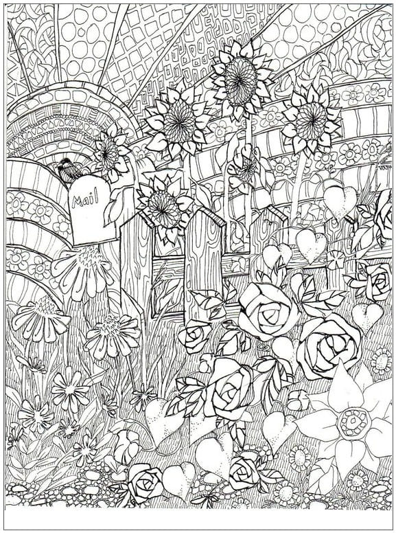 Desenho de Jardim de Flores para Adultos para Colorir