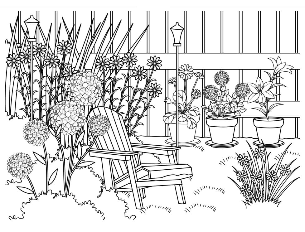 Desenho de Jardim de Flores para Colorir Detalhado