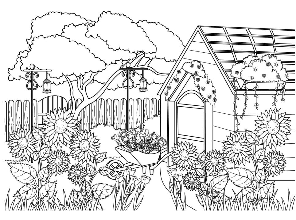 Desenho de Jardim de Flores para Colorir e Imprimir