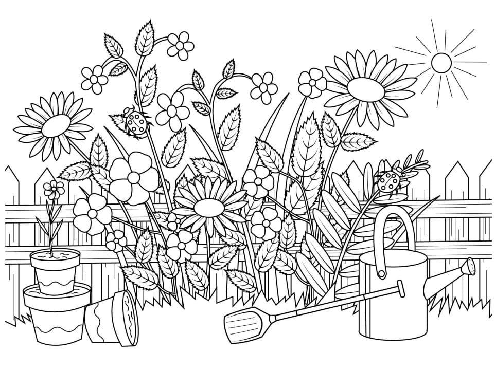 Desenho de Jardim de Flores para Colorir Tinta Guache