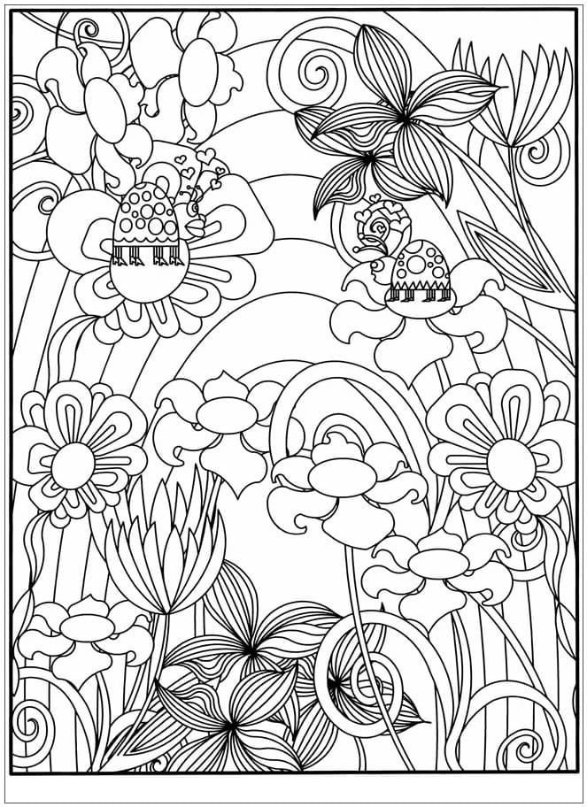 Desenho de Jardim de Flores para Crianças para Colorir