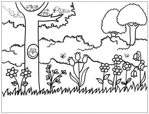 Desenho de Jardim de Flores Tranquilo para Colorir