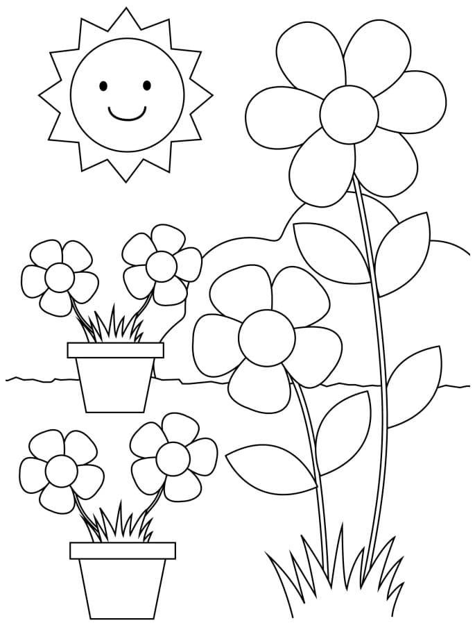 Desenho de Lindo Sol Jardim de Flores para Colorir