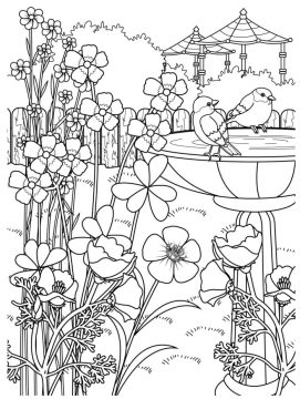 Desenho de pássaros no Jardim de Flores para Colorir
