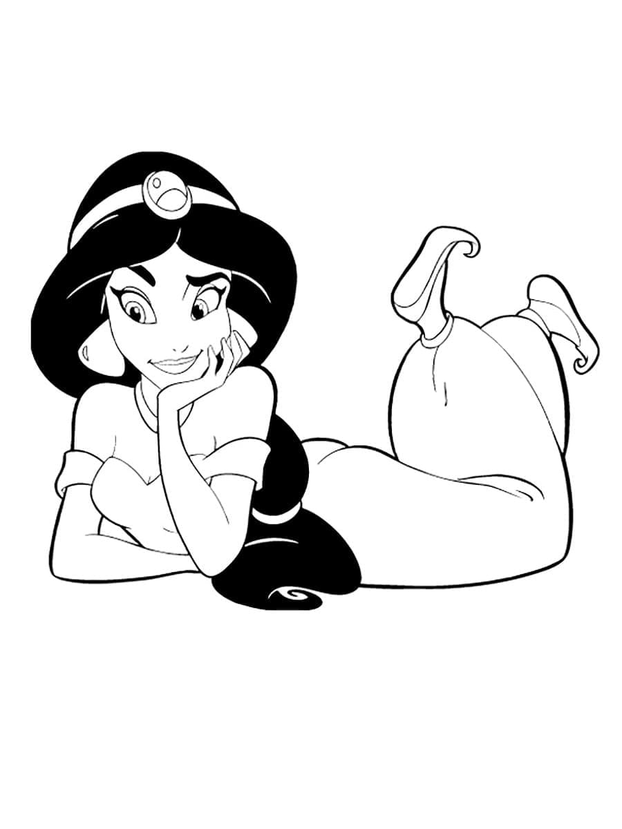 Desenho de Princesa Jasmine Alegre para Colorir