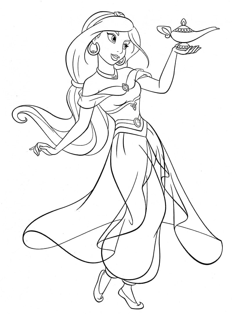 Desenho de Princesa Jasmine Amigável para Colorir