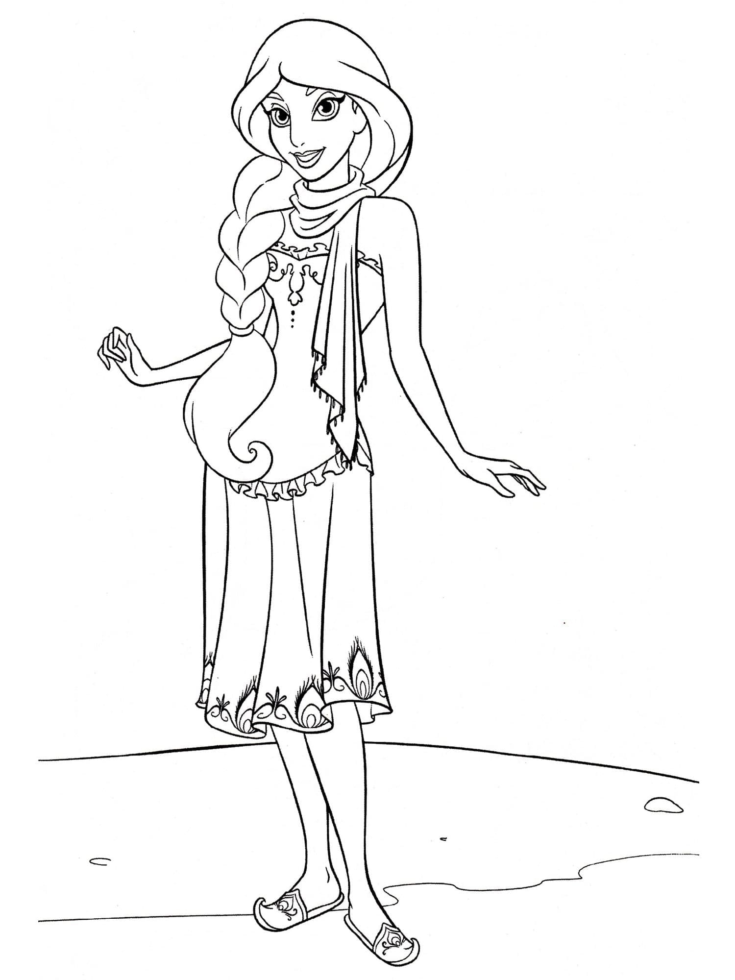 Desenho de Princesa Jasmine de Disney Aladdin para Colorir
