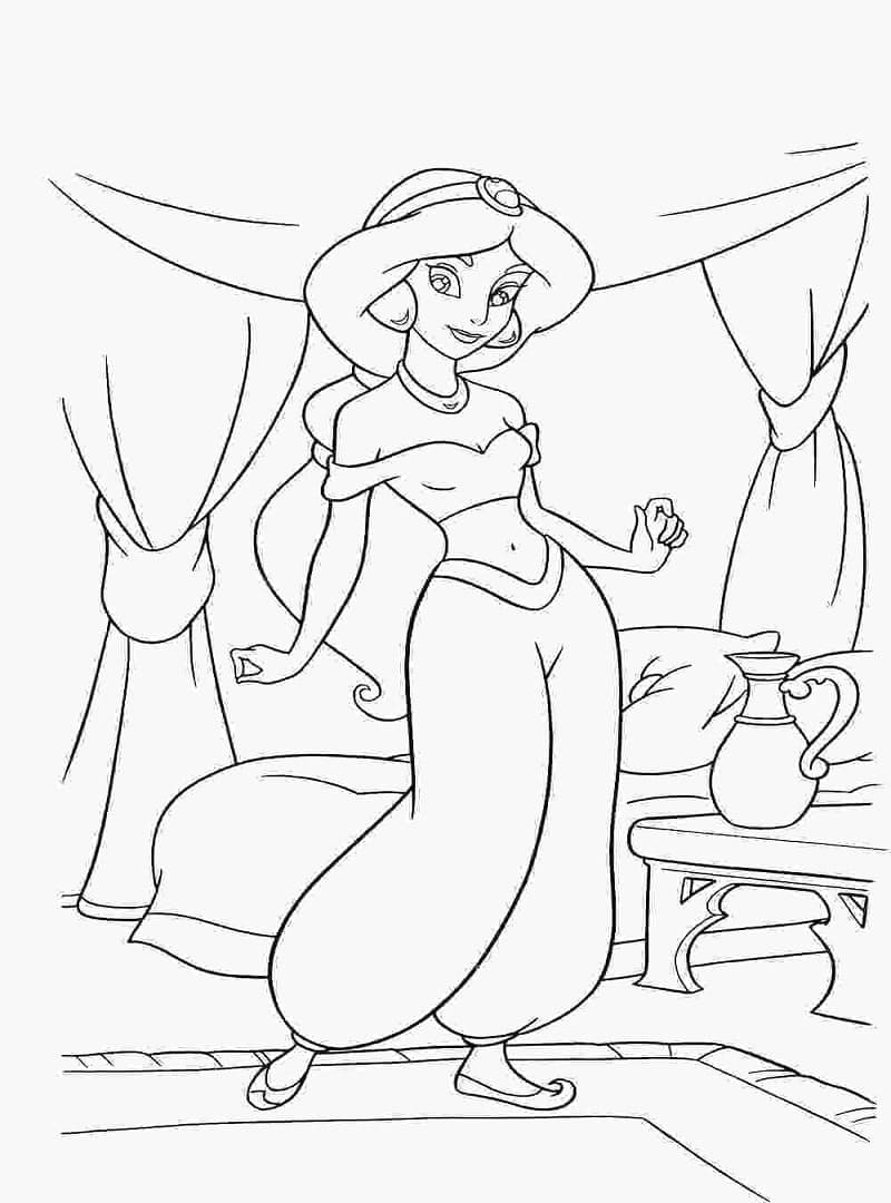 Desenho de Princesa Jasmine Feliz para Colorir