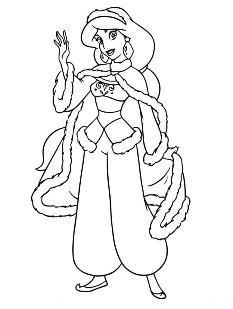 Desenho de Princesa Jasmine Muito Alegre para Colorir
