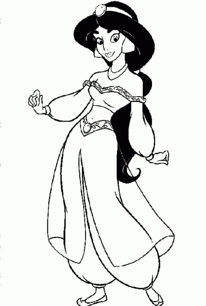 Desenho de Princesa Jasmine Muito Feliz para Colorir