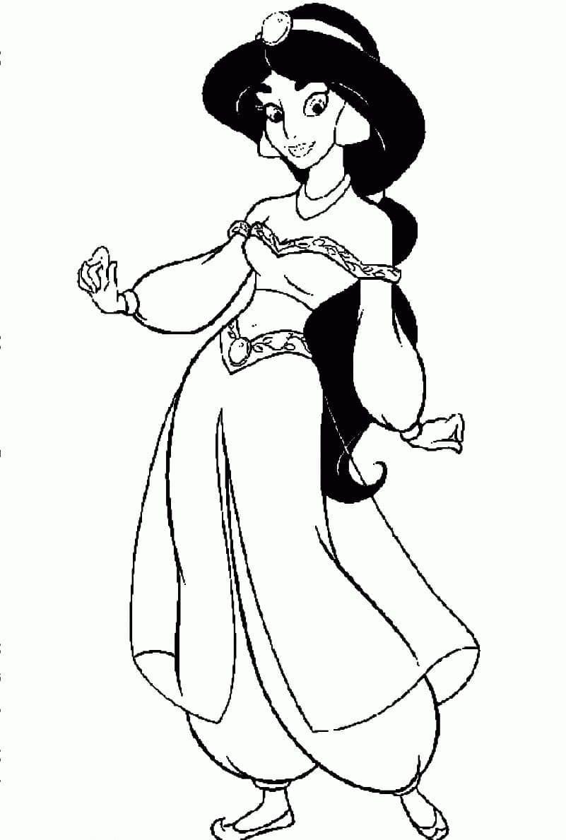 Desenho de Princesa Jasmine Muito Feliz para Colorir