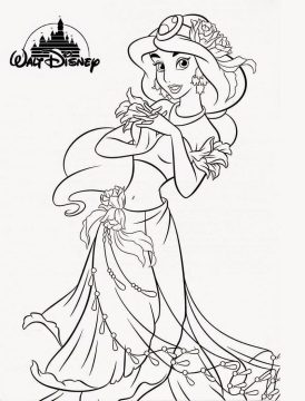 Desenho de Princesa Jasmine Sorridente para Colorir