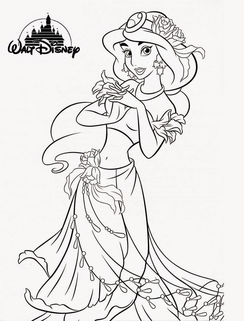 Desenho de Princesa Jasmine Sorridente para Colorir