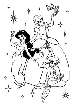 Desenho Pdf de Jasmine e Outras Princesas da Disney para Colorir grátis