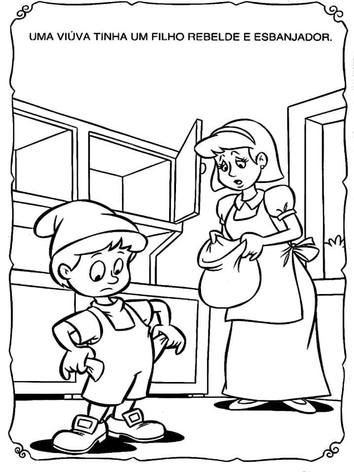 Desenho de João e o Pé de Feijão para Colorir