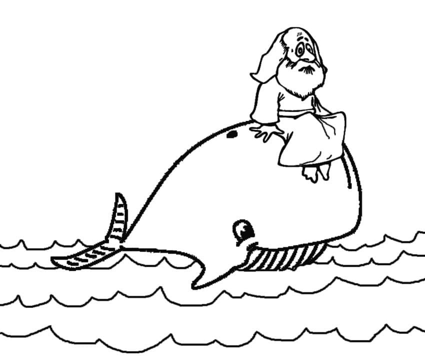 Desenho de Jonas e a Baleia Imprimivel para Crianças para Colorir
