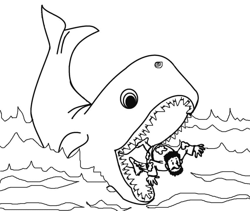 Desenho de Jonas e a Baleia Imprimivel para Colorir