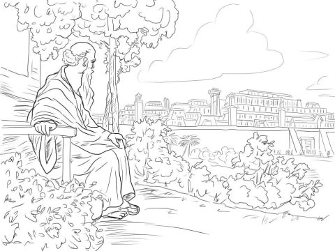 Desenho de Pintura de Jonas e a Baleia para Colorir