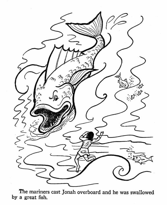 Desenho de Jonas e a Baleia Bíblico para Colorir com Giz de Cera