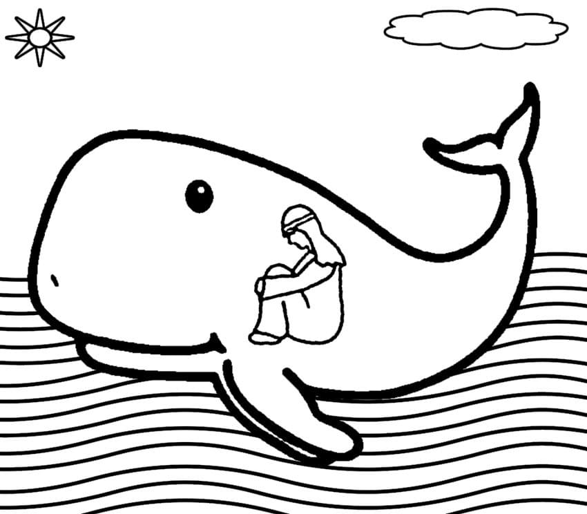 Desenho de Jonas e a Baleia Fuga do Profeta para Colorir Download