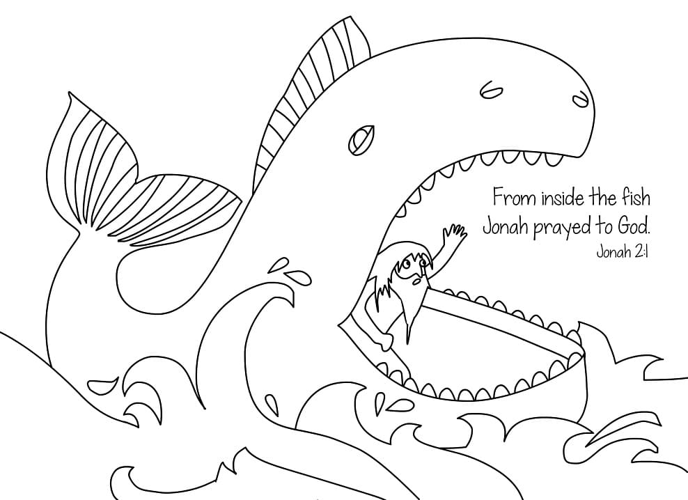 Desenho de Jonas e a Baleia História Completá para Colorir e Pintar
