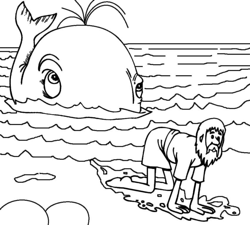 Desenho de Jonas e a Baleia Missão Profeta para Imprimir e Colorir