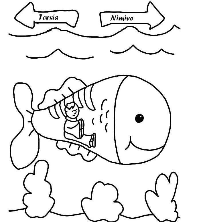 Desenho de Jonas e a Baleia na Tempestade para Imprimir Imprimivel