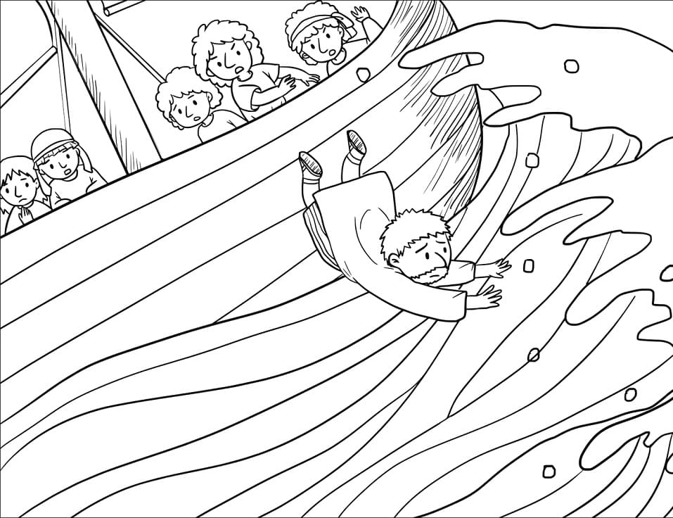 Desenho de Jonas e a Baleia Orando a Deus para Colorir e Imprimir